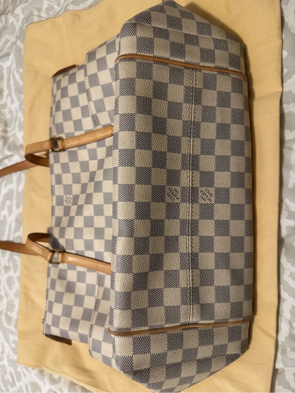 Louis Vuitton Checkered Canvas Tote with Tan Straps - Picture 8 of 11